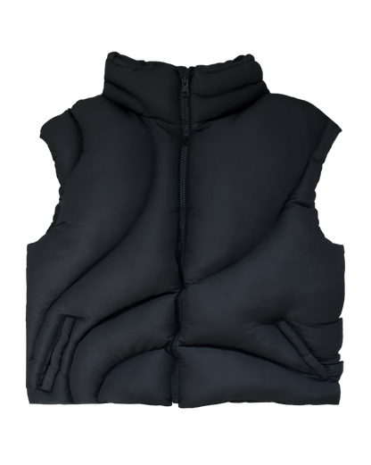 BLACK OCEAN WAVE PUFFER VEST